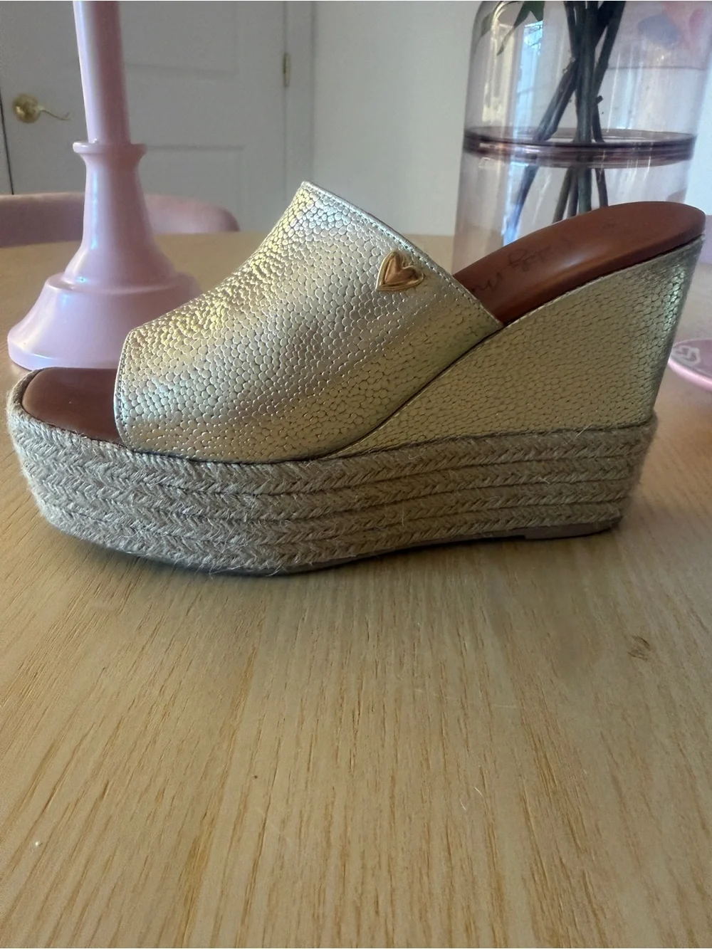 Nataly Mendez Gold Wedge Espadrille Slide - Women's Metallic Platform Mule